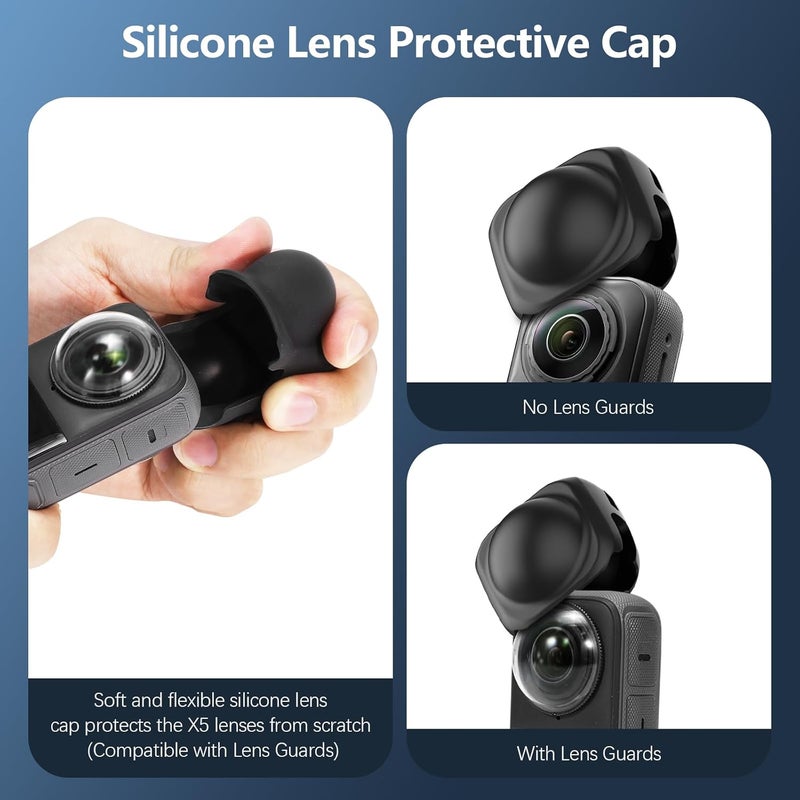 AMAZEAR Screen Protector and Lens Cap Combo for Insta360 X5 Accessories, Insta 360 X4/X5 Tempered Glass Film Screen Cover (2Pack) and Silicone Lens Guards Protective Case Bundle Kit - Image 3